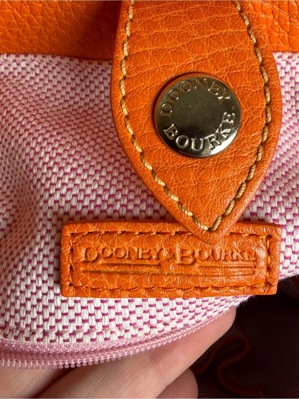 Dooney & Bourke Orange Pebbled Leather Bucket Hobo Shoulder Bag Y2K Pink Lining
